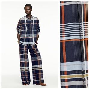 NWT. Zara ZW Collection Blue/Multicoloured Viscose Checked Trousers. Size L.